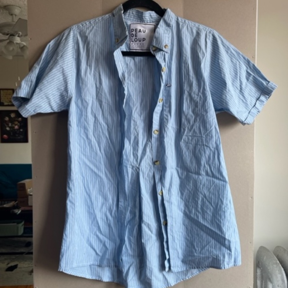 Peau De Loup Blue Pinstripe Short Sleeve Button Up
